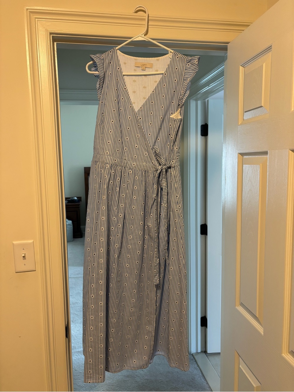 Eyelet Ruffle Sleeve Midi Wrap Dress